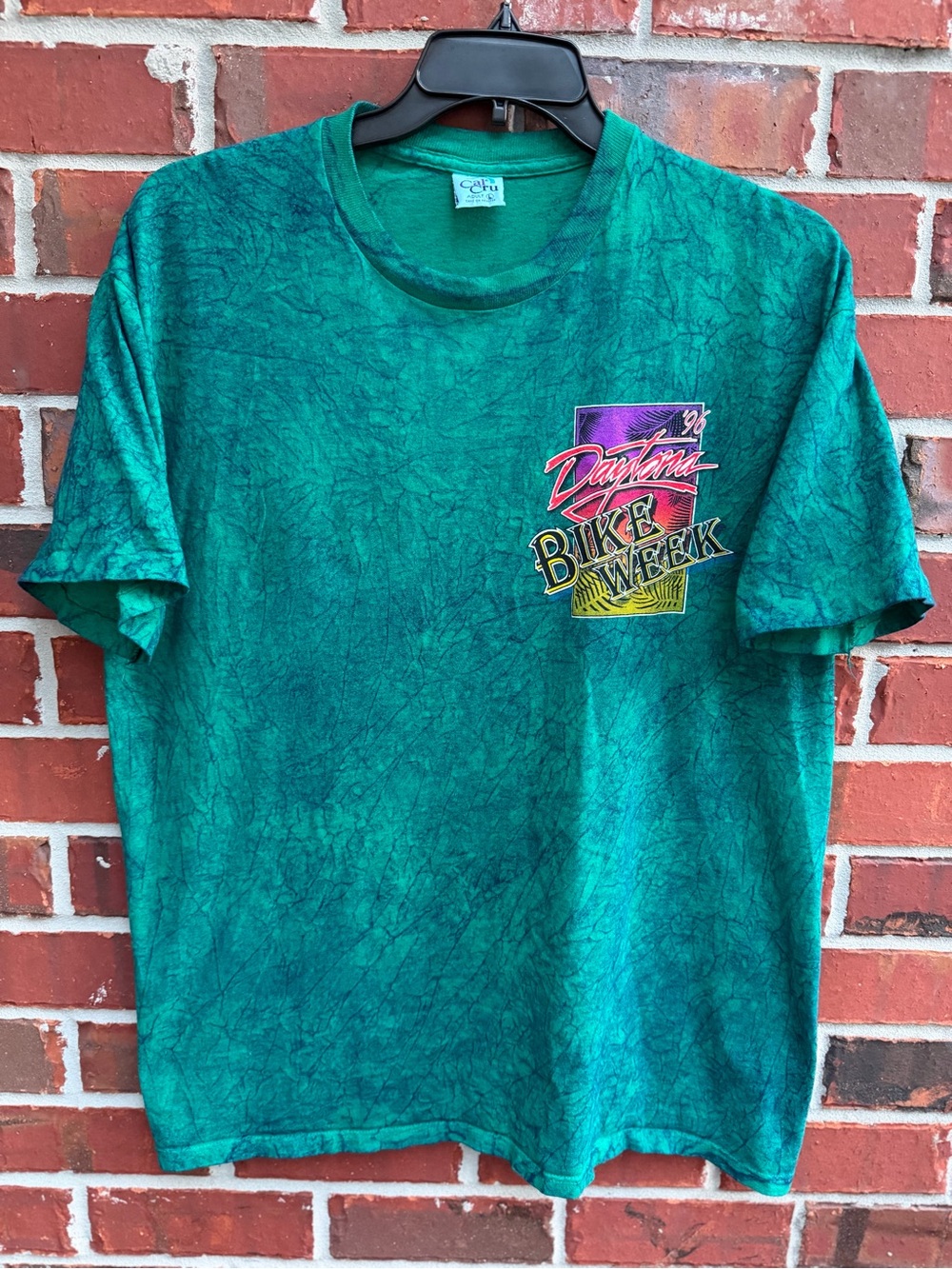 Vintage Cal Cru 1996 Daytona Bike Week Green Mineral Wash Single Stitch L Tee P7